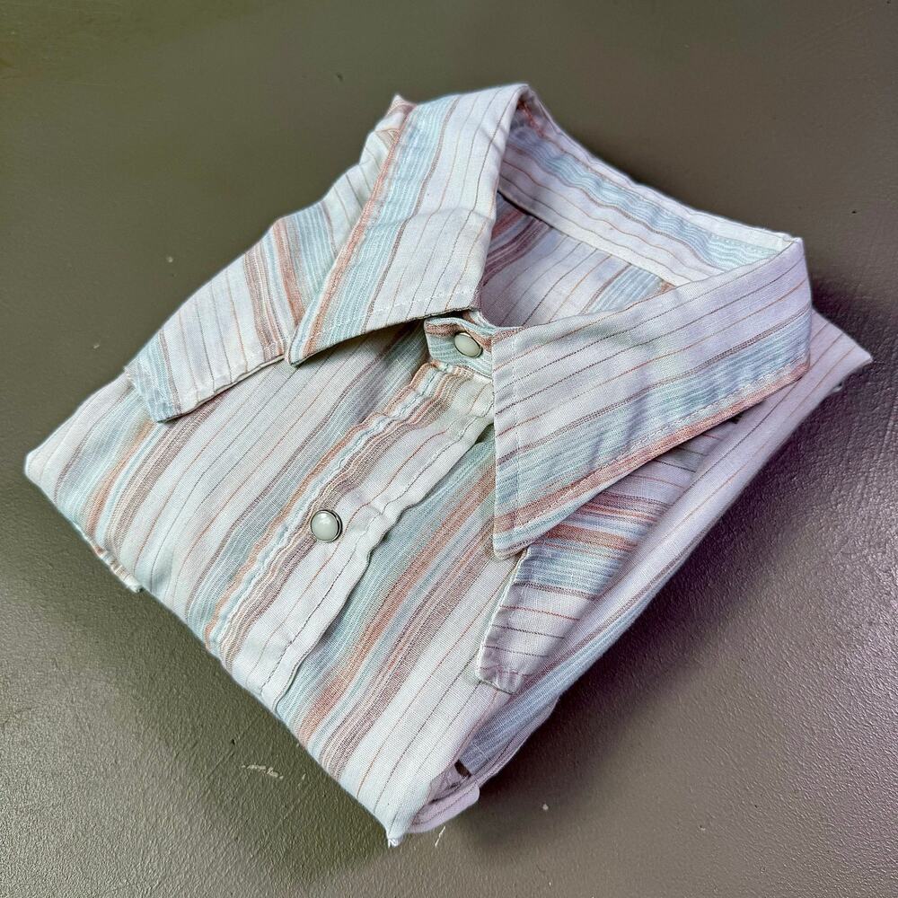 Vintage Pastel Stripe Pearl Snap Western Shirt Ranchwear Americana Large